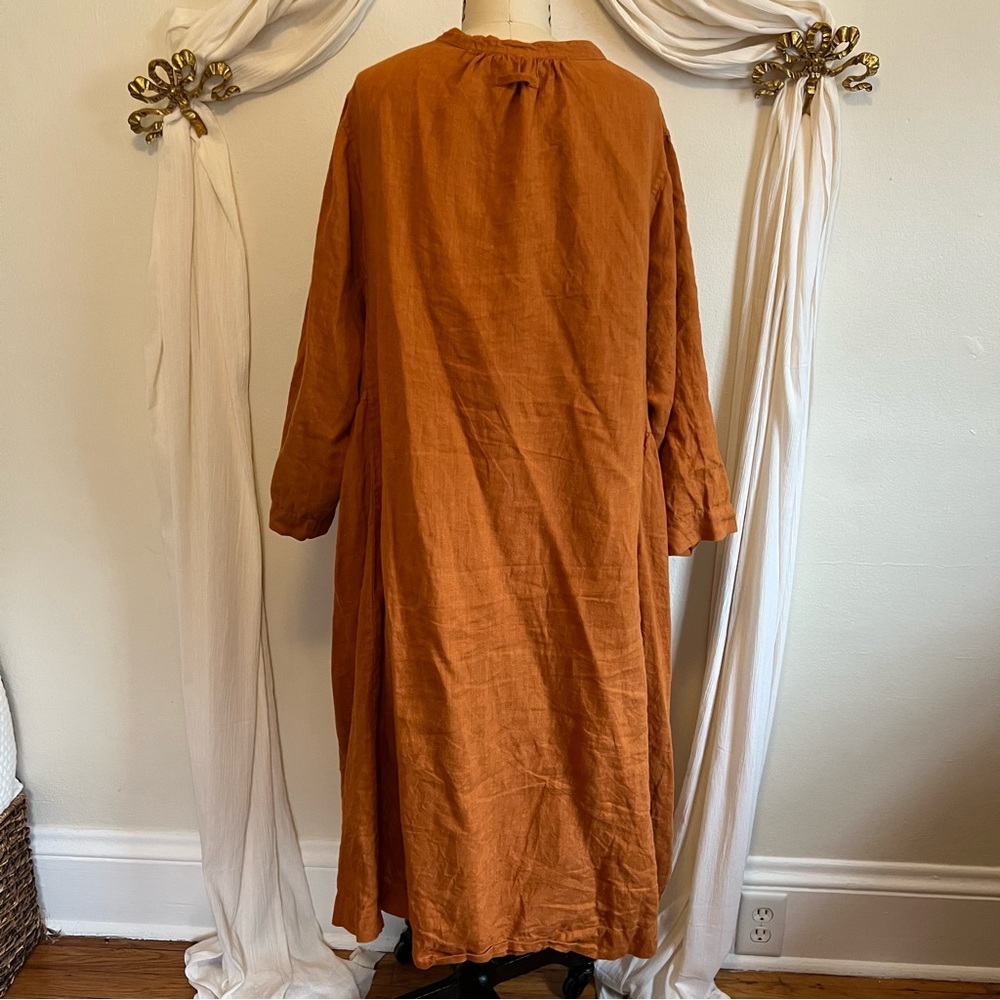 TOAST Relaxed Linen Button-Front Tunic Dress in Rust - Picture 3 of 6